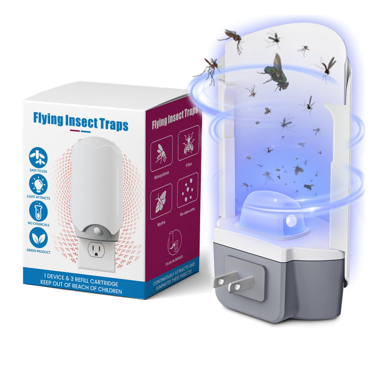 Forhimn Fly Trap Indoor with base plug showing dual placement options for continuous use