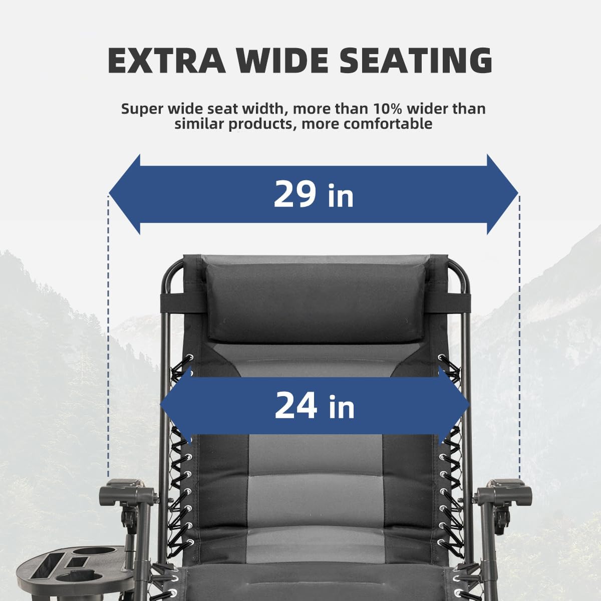Foristrail chair backrest at 43in promotes full-body support during relaxation.