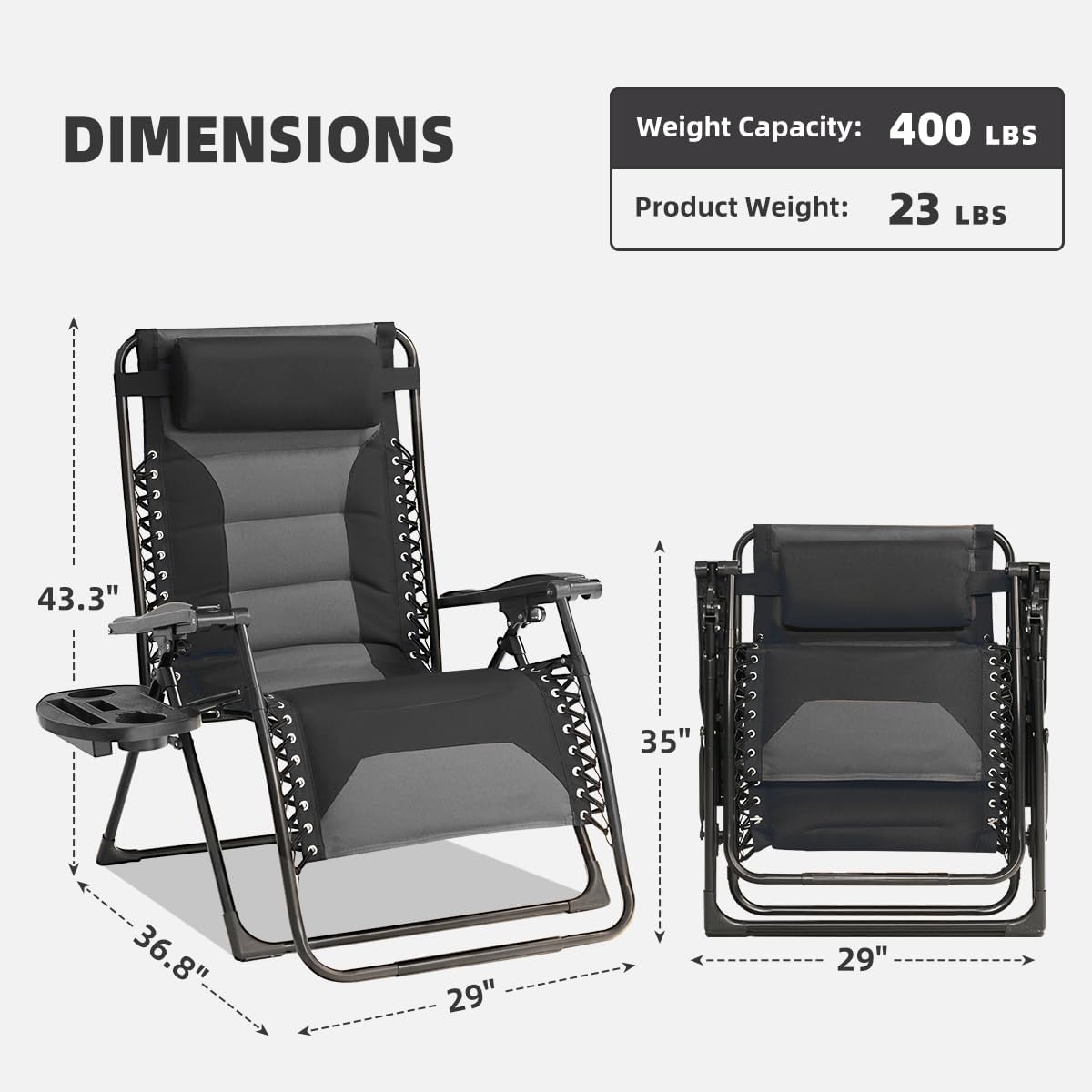 Foristrail chair steel frame 1.2mm powder-coated resists corrosion and supports 400lbs.