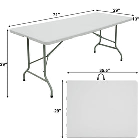 FORUP 6ft folding table folded for compact storage and transport
