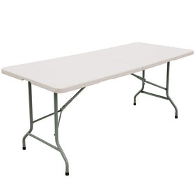 FORUP 6ft folding table opened, spacious 71-inch surface ready for gathering