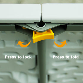 FORUP table with gravity locks keeping legs secure during use