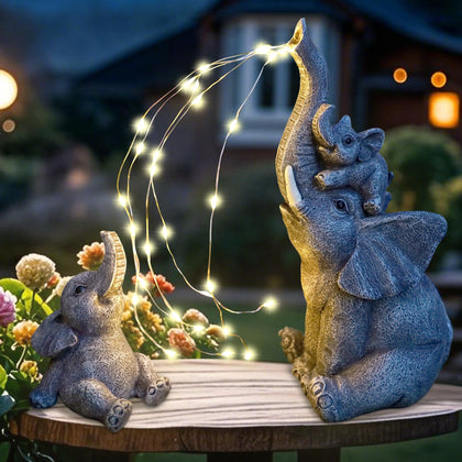FORUP garden elephant statue with solar light enhances evening curb appeal