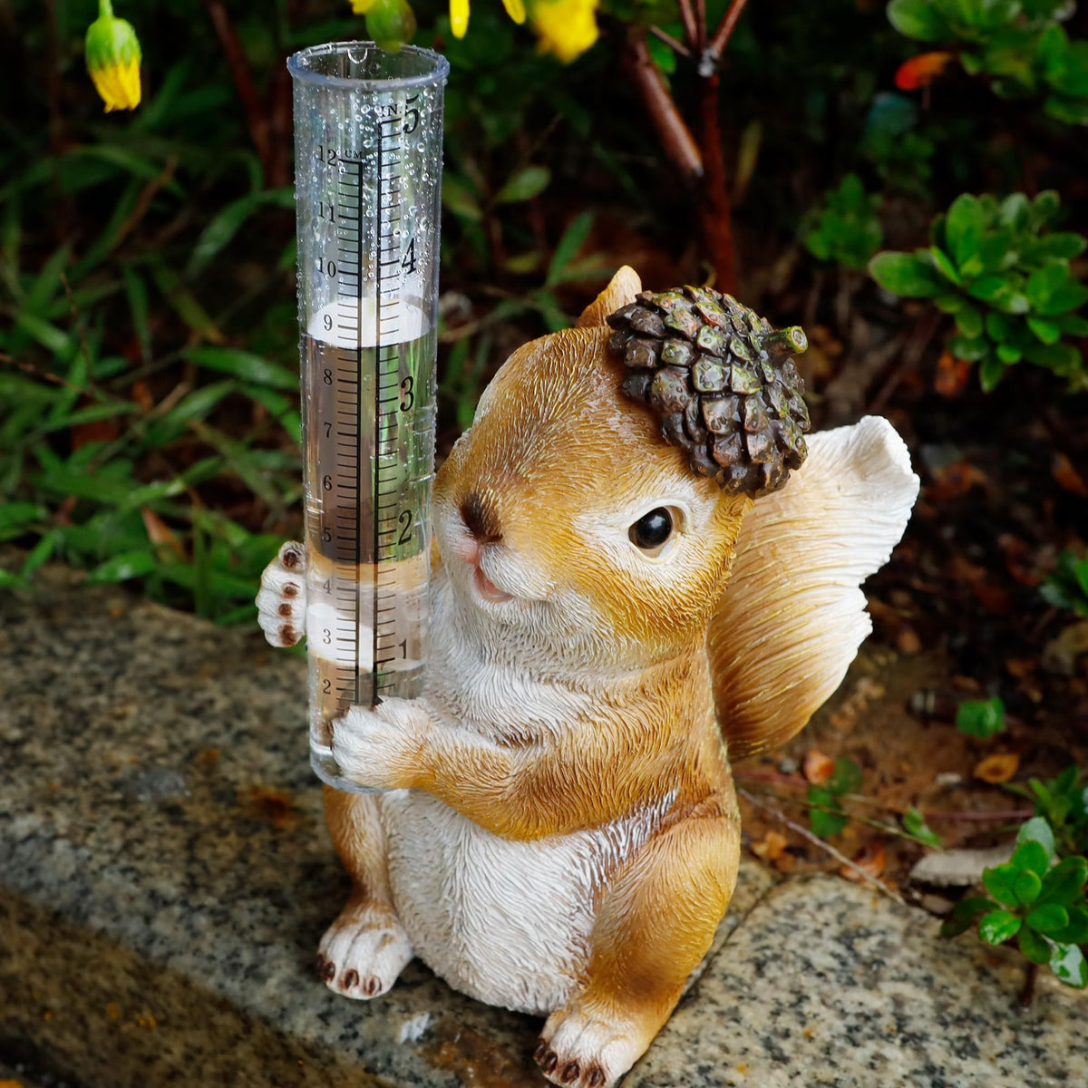 FORUP gift-ready squirrel rain gauge enhances spring and holiday decor