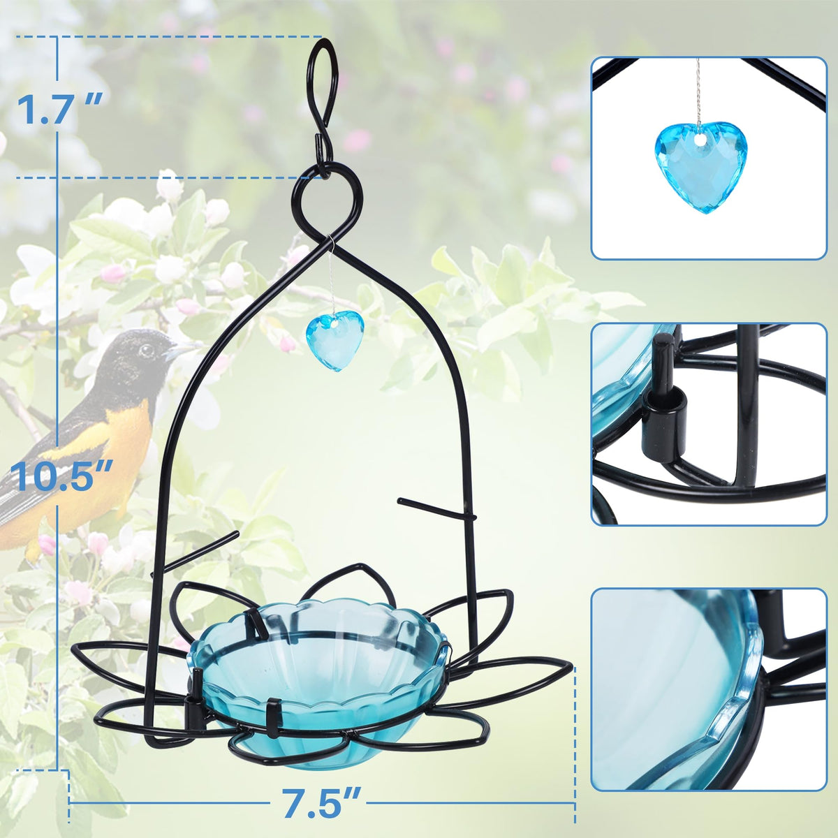 FORUP Oriole Bird Feeder open-top hanging hook for versatile placement
