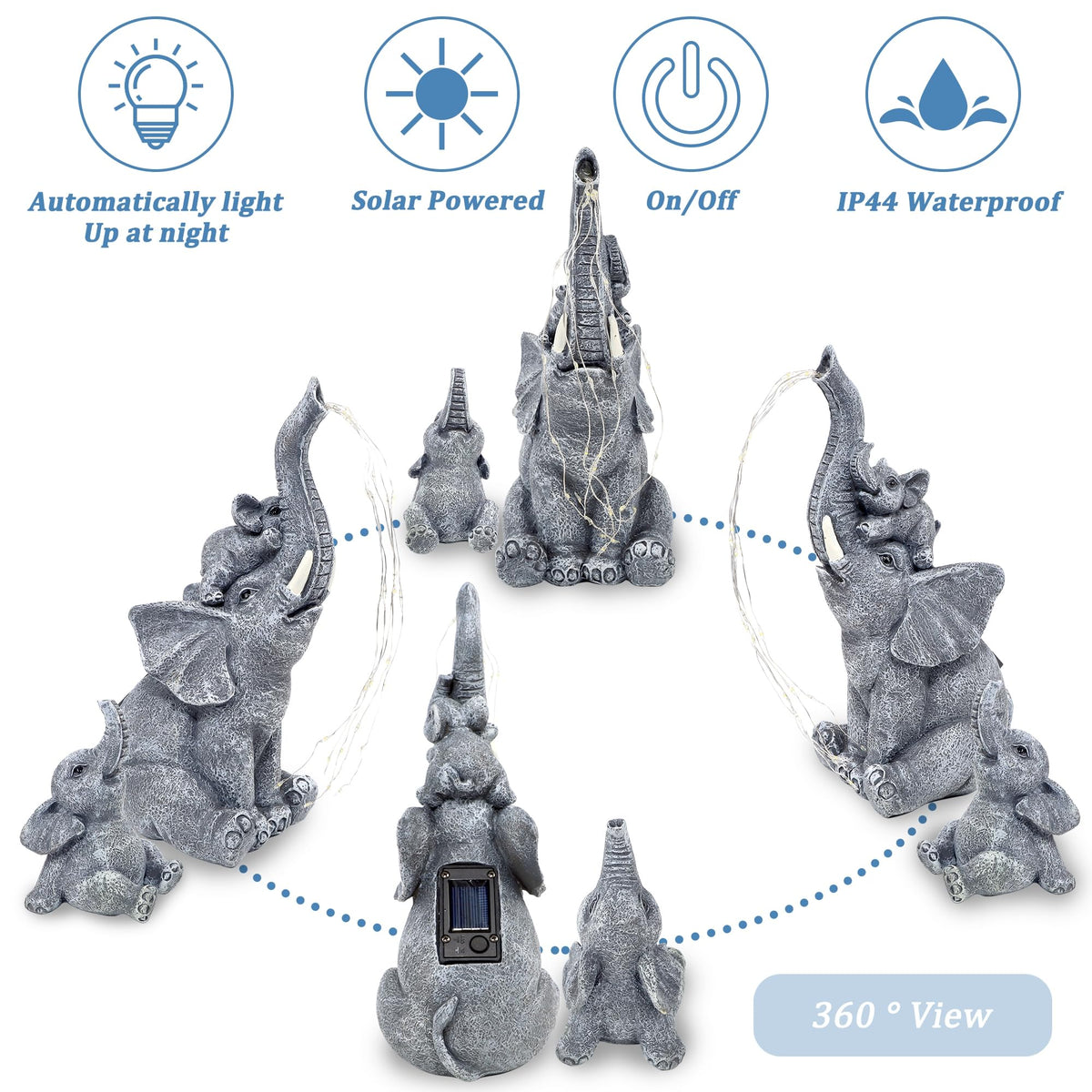 FORUP solar elephant statue at night glow for welcoming outdoor ambiance