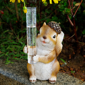 FORUP squirrel garden statue and rain gauge decor for porches and yards