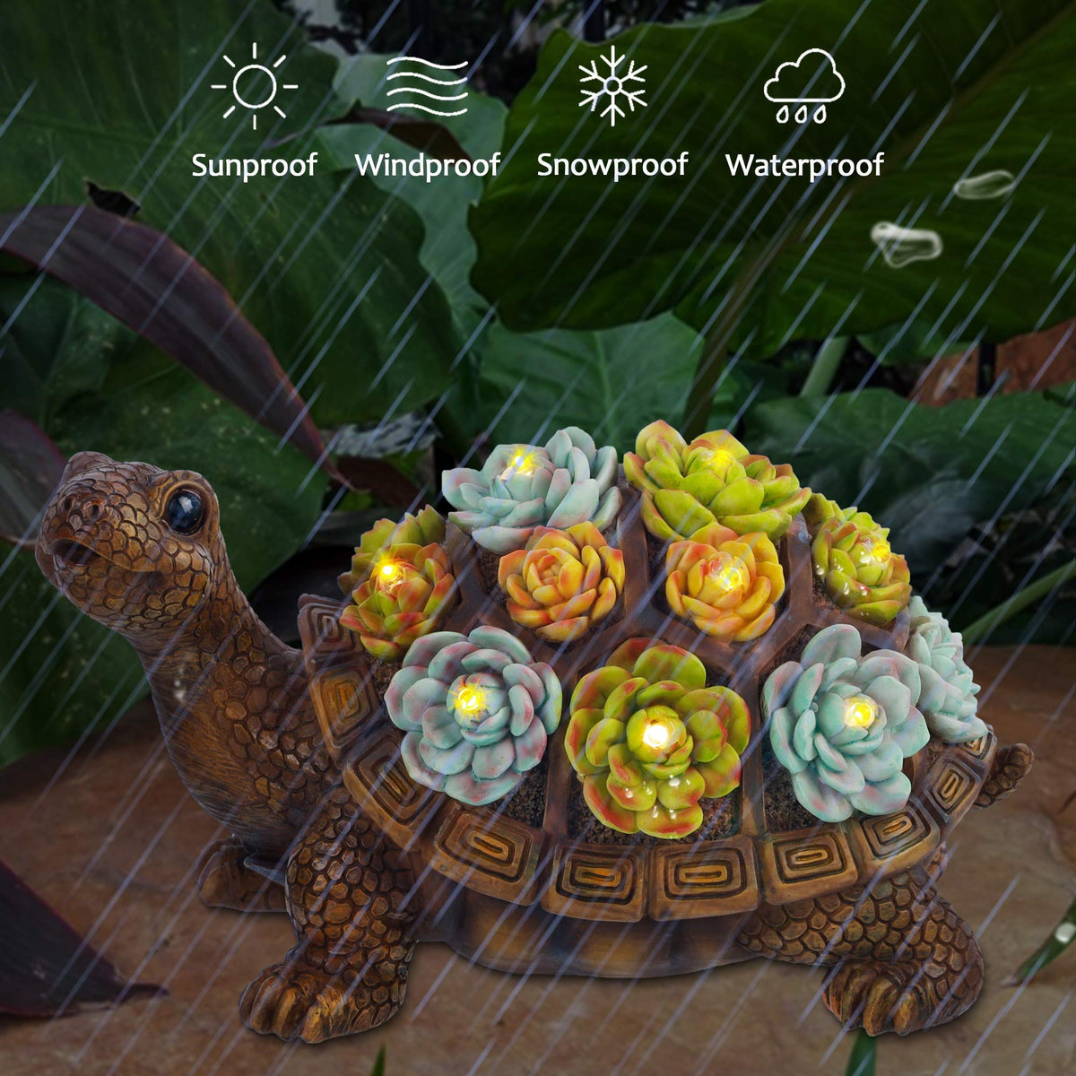 FORUP turtle statue glows softly after sunset