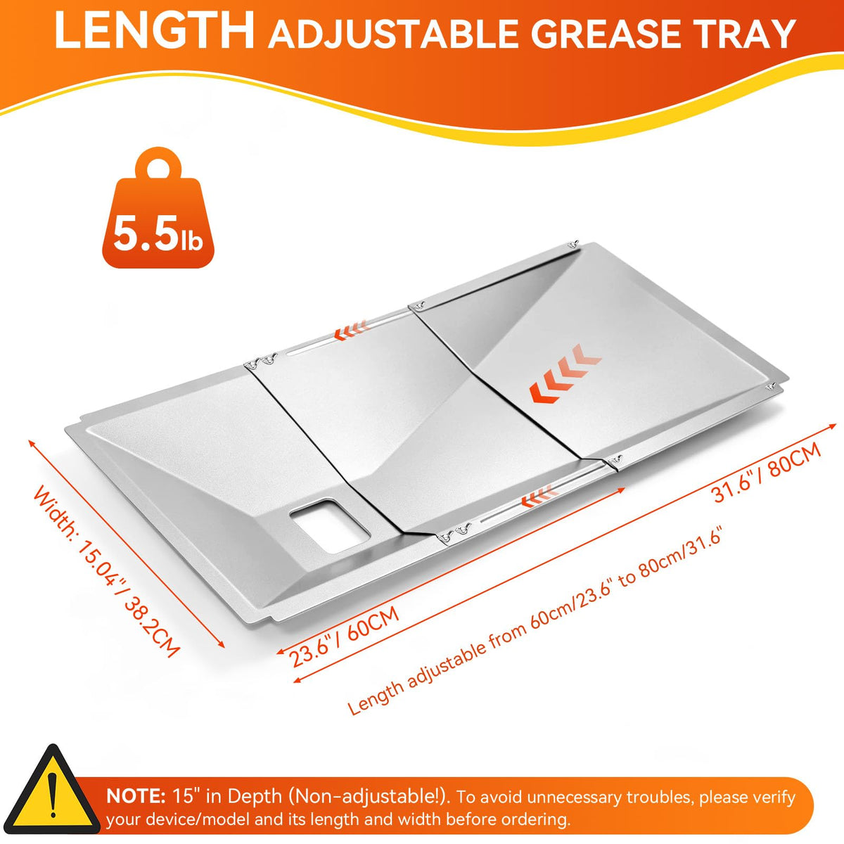 FORYEYC universal grease tray dimensions 23.6 to 31.6 inches for adaptable fit.