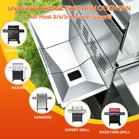 FORYEYC universal grease tray in-use on grill for easier maintenance.
