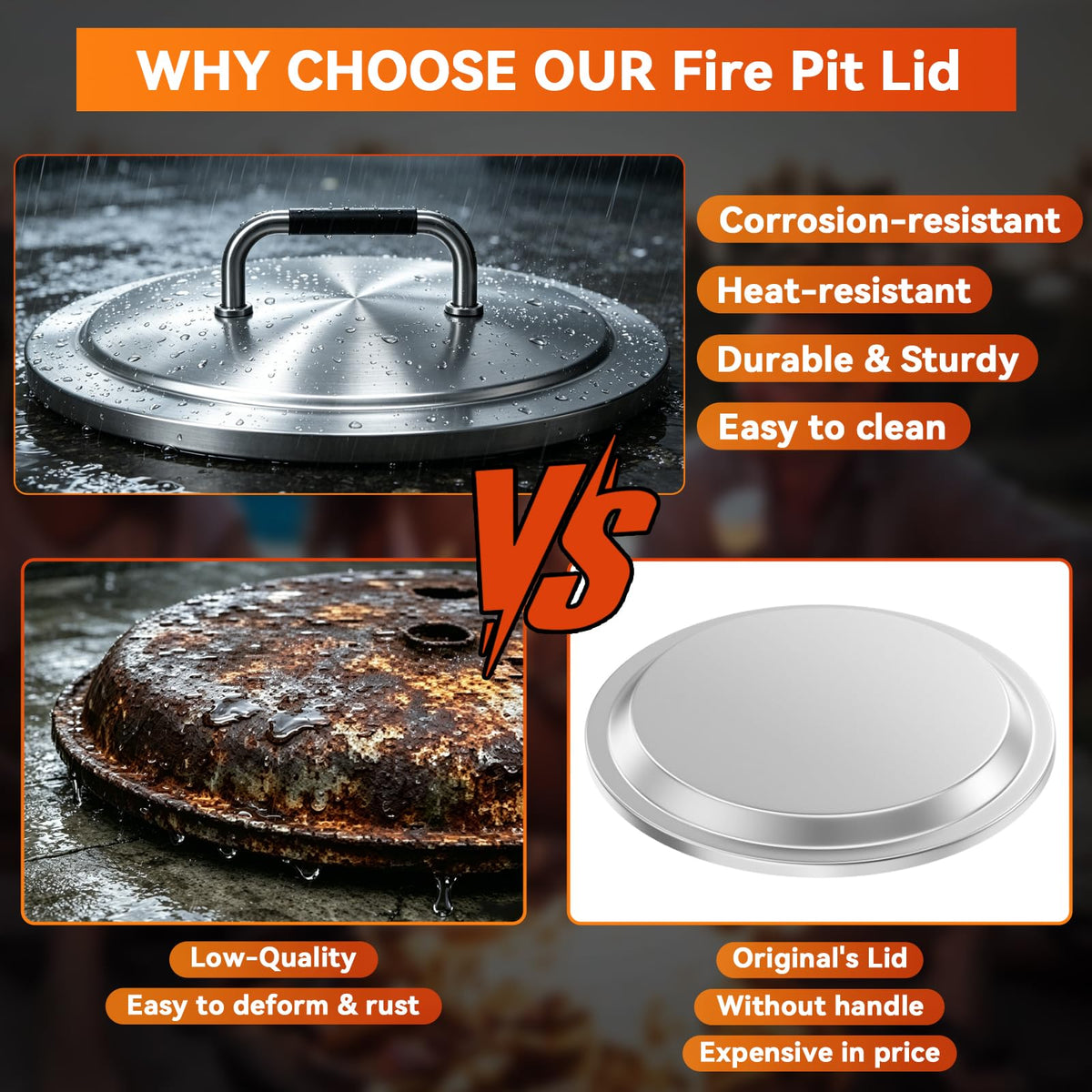 FORYEYC fire pit lid features heat-resistant handle for safe removal even when hot