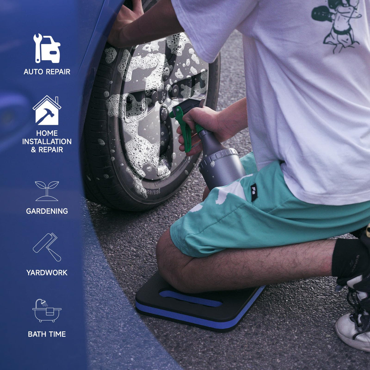 FOSHIO kneeling pad textured surface prevents slipping on slick floors.