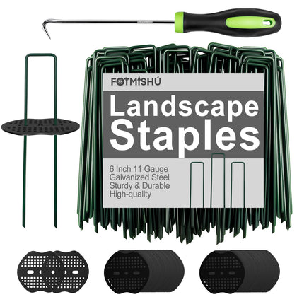 FOTMISHU landscape stakes, 6-inch, 100pcs, for secure lawn fabric and irrigation layouts.