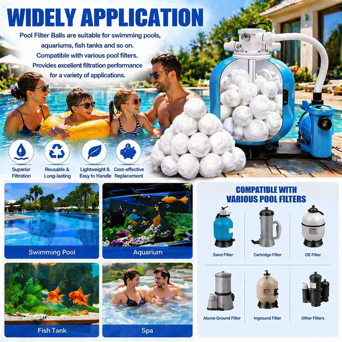Foubret filter balls suitable for pools and aquariums
