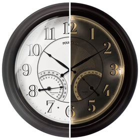FOUNTAIN DESIGNS 18-inch illuminated outdoor clock with warm LED glow for patios