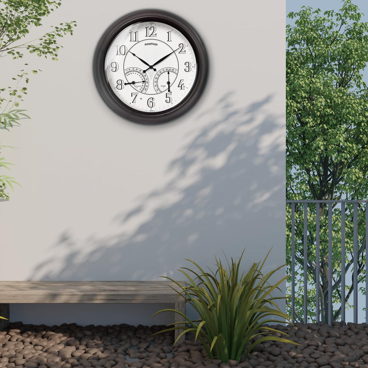 FOUNTAIN DESIGNS gift-ready wall clock adds outdoor charm