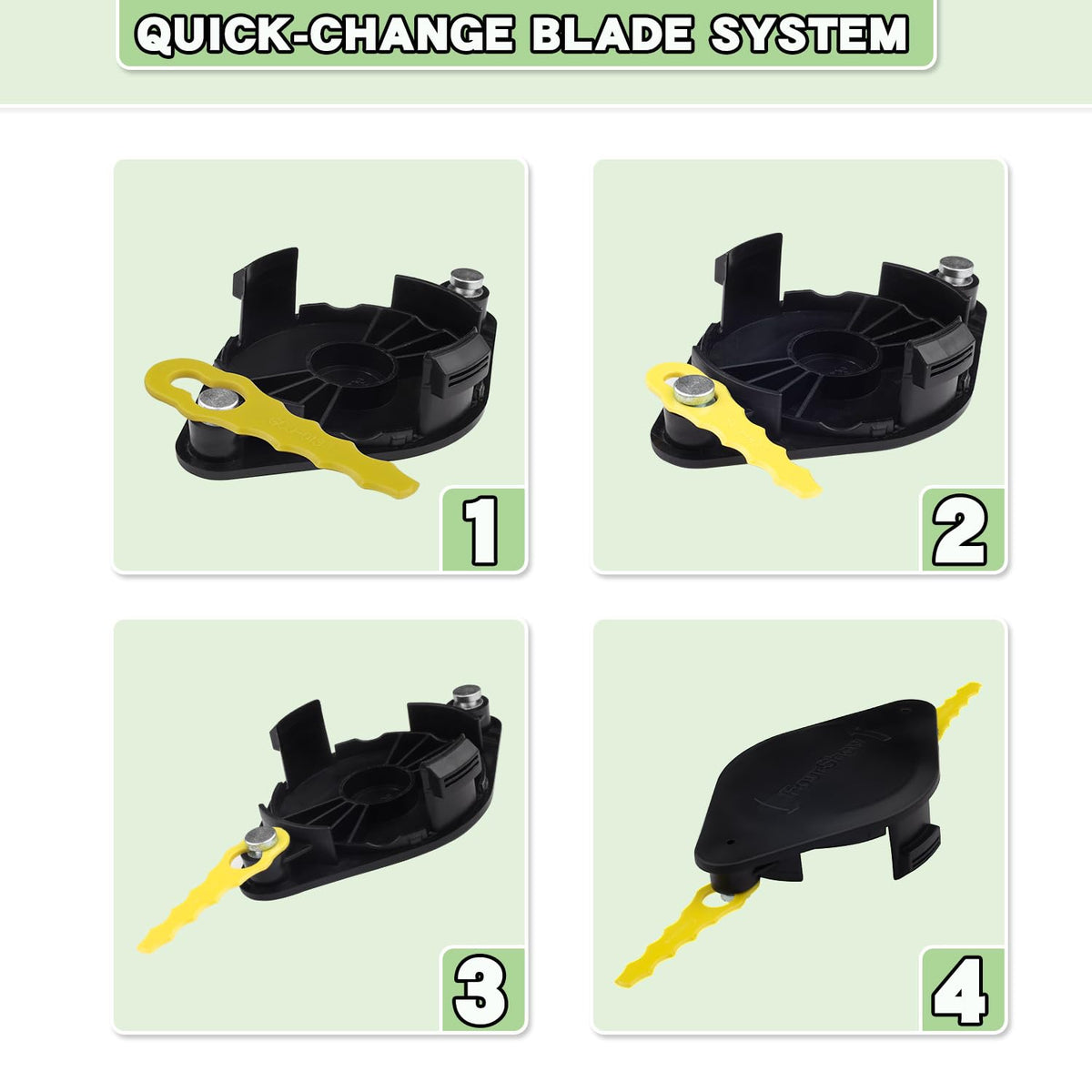 Installation demo of FourShow bladed head showing tool-free setup.