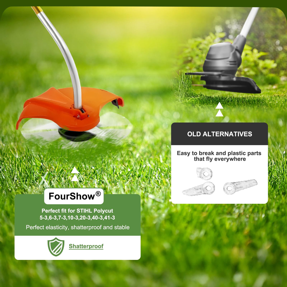 FourShow 20-3 blade supports tougher yard tasks.
