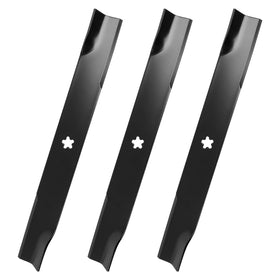 Fourtry 539113312 Hi Lift Blade mounted on mower, 21-inch edge for cleaner cuts.