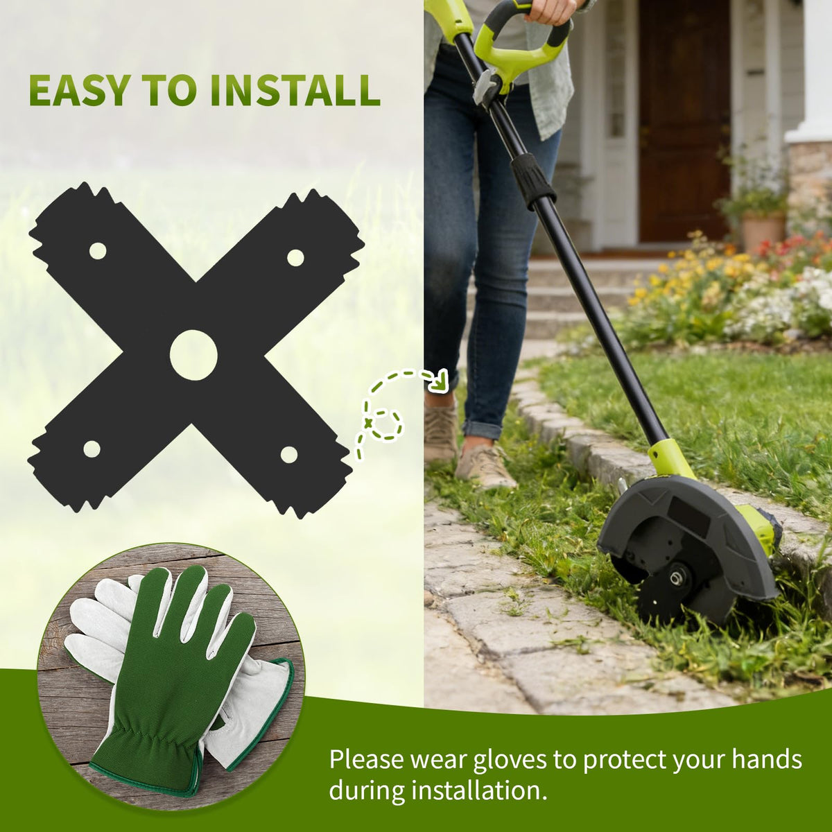 Blade mounted on a Ryobi edger, illustrating quick bolt-on fit.