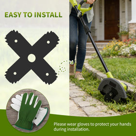 Blade mounted on a Ryobi edger, illustrating quick bolt-on fit.