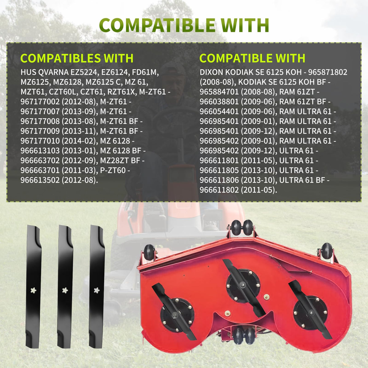 Installation guide and hardware included for quick blade swap.