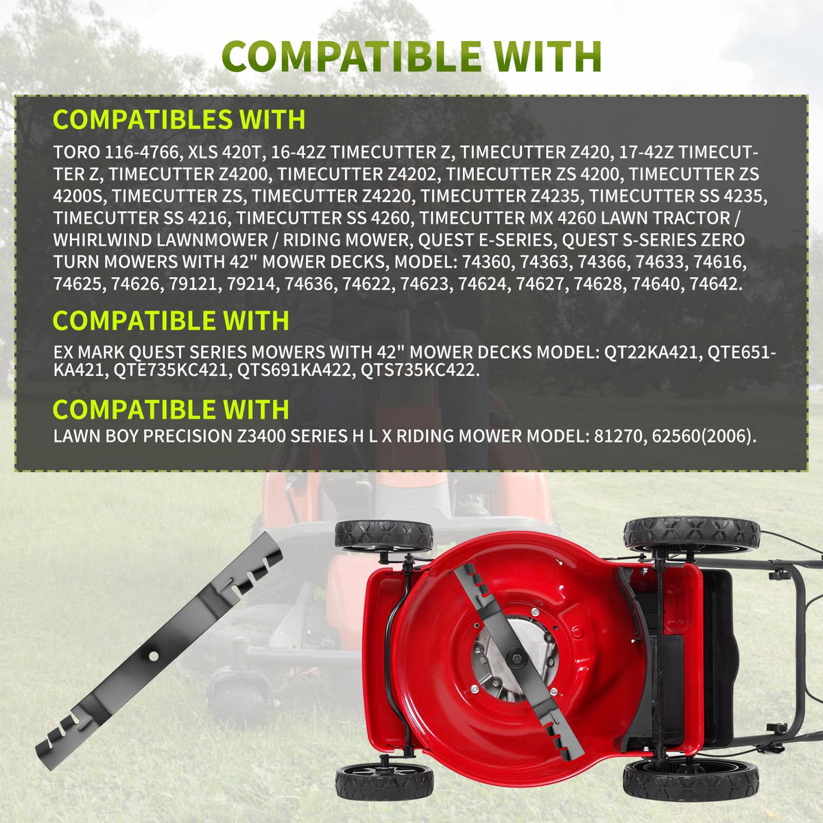 Compatibility chart for Fourtry blades with Toro and Time Cutter models