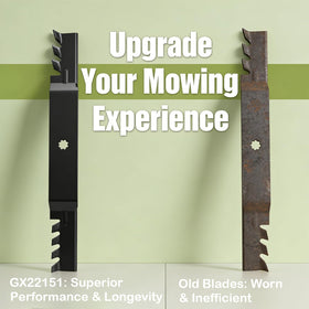 Fourtry GX22151 curved blades improve deck airflow during mowing.