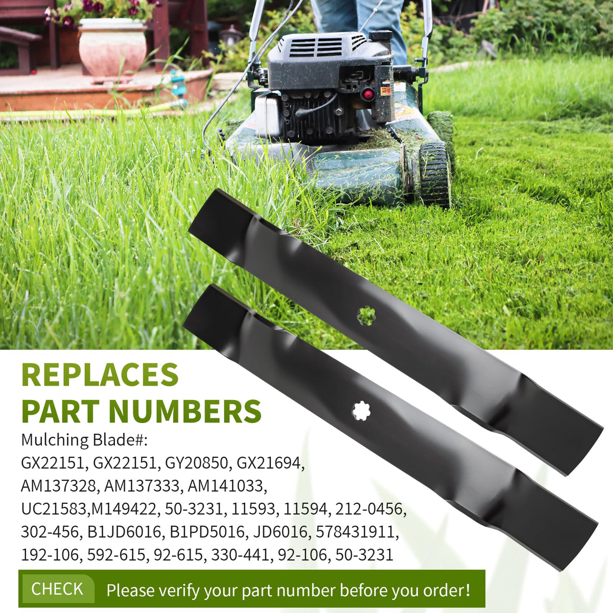 Fourtry GY20850 mulching blade for 42-inch deck enhances cutting in dense grass.