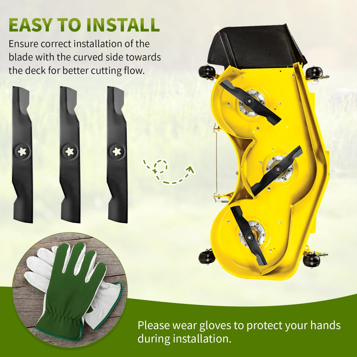 Fourtry high-lift blade delivers improved airflow and even cuts.