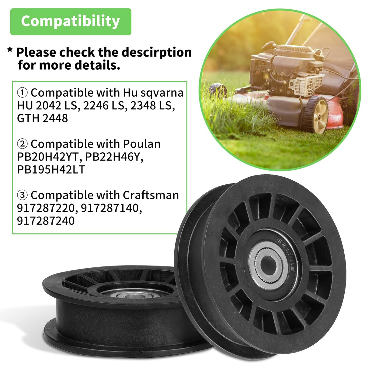 Fourtry idler pulley compatible with Craftsman Husqvarna Poulan models