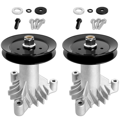 Fourtry spindle assembly with pulley for Craftsman LT1000 improves belt alignment and mower longevity.