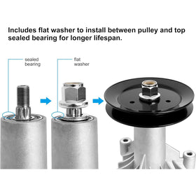 Fourtry spindle and pulley kit for Poulan Pro PB1842LT enhances easy installation.