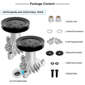 Fourtry spindle assembly mounting hardware included for quick, tool-friendly replacement.