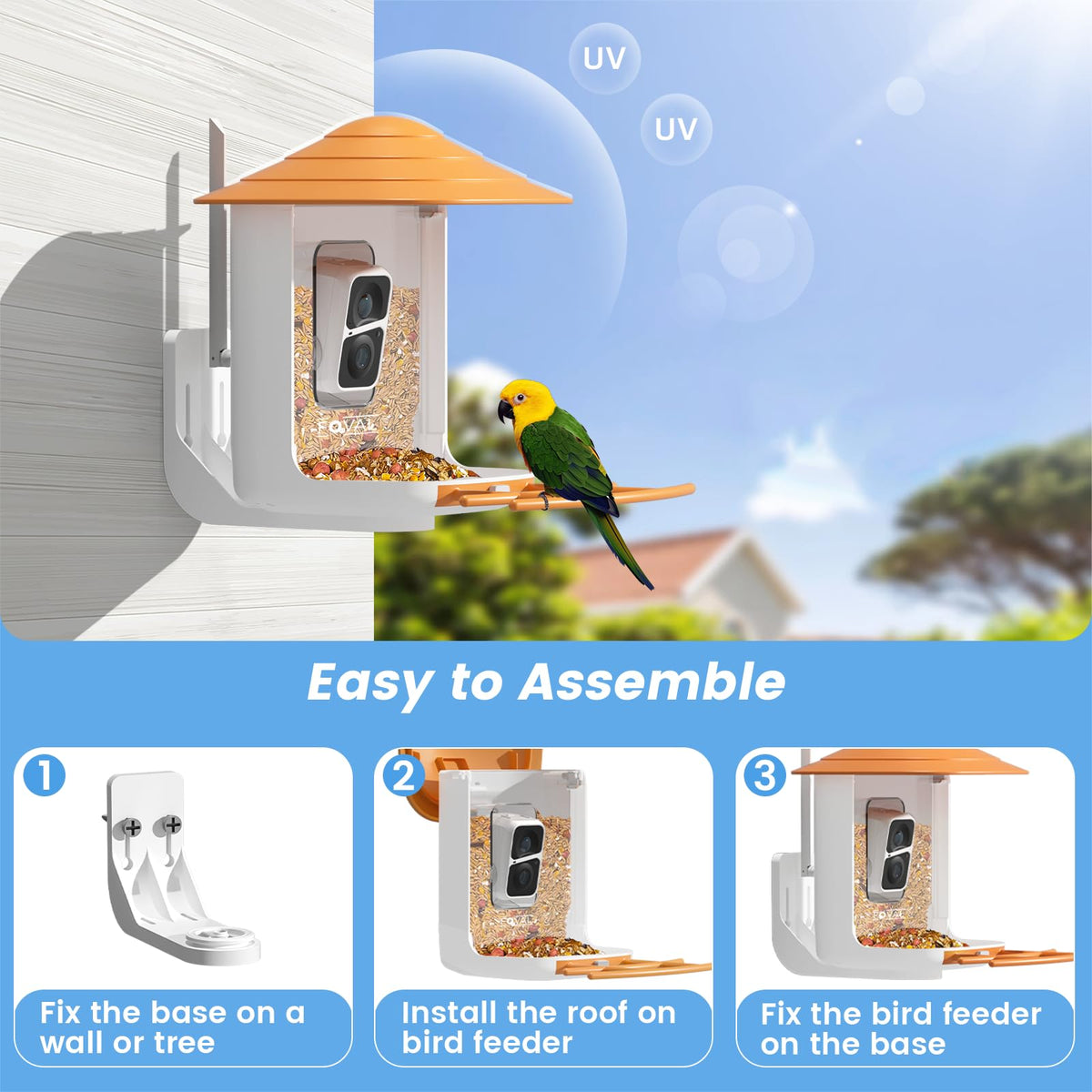 FOVAL Bird Feeder Camera solar panel powering continuous observation