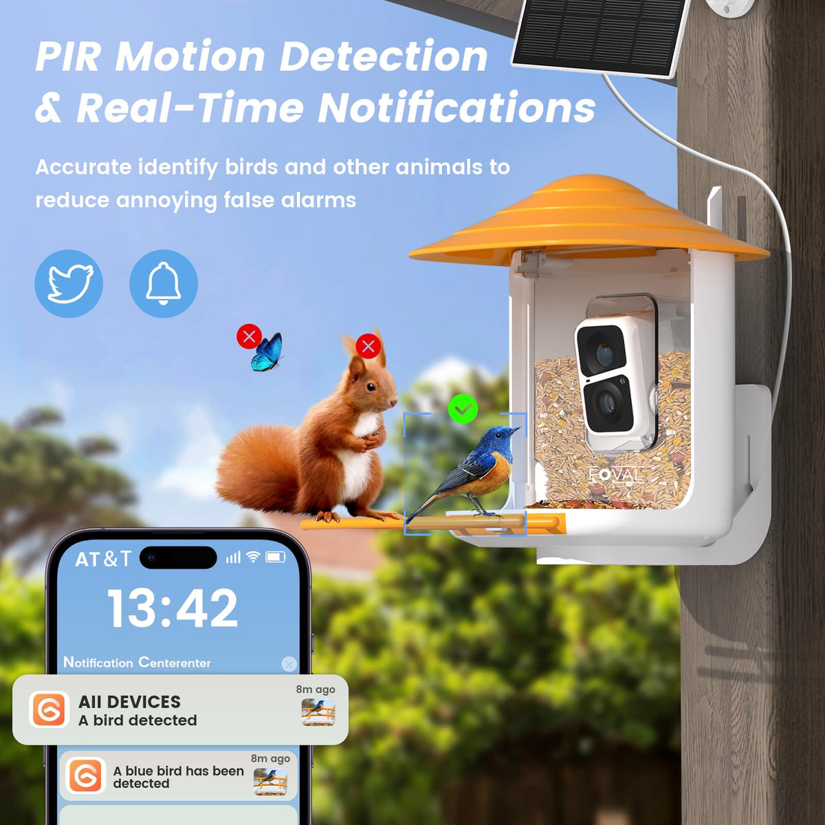 FOVAL Bird Feeder Camera top view emphasizing compact, easy assembly
