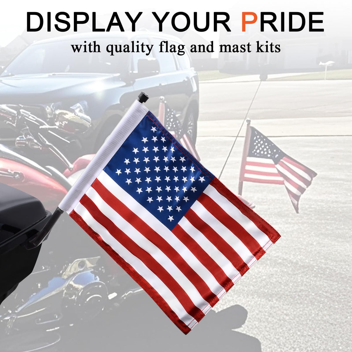 FOVPLUE flag kit mounted on trunk mount for visibility.