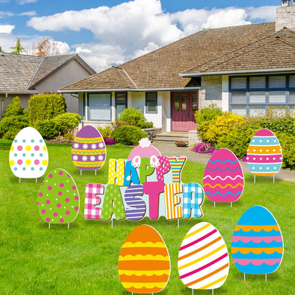 Fovths Happy Easter yard signs set of 9 for festive curb appeal
