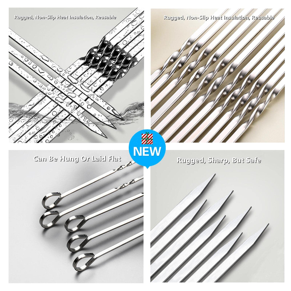 FOWUTAS flat-design skewers with smooth surface for less sticking.