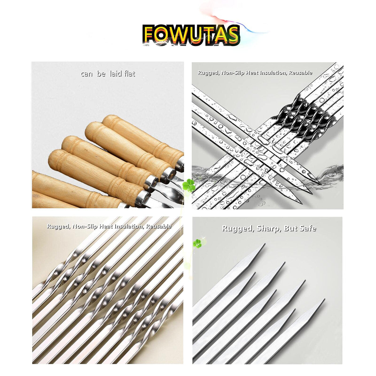 FOWUTAS kebab skewer with V-shaped end for easier piercing