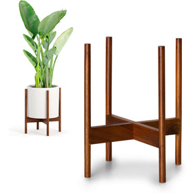 Fox and Fern mid century plant stand front view; supports pots up to 11.8 inches for stable display.
