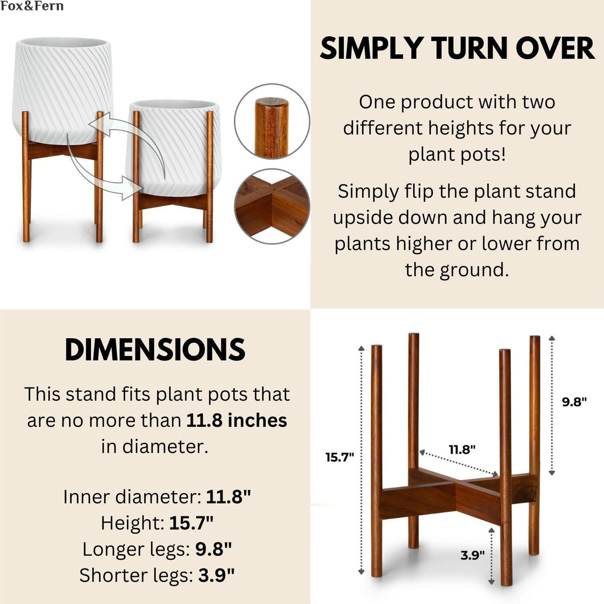 Fox and Fern plant stand shown in a modern living room setting.