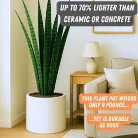 Fox & Fern matte white planter with lightweight ceramic-like fiberstone finish