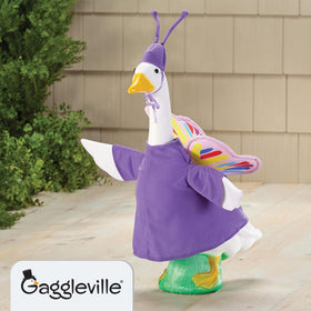 Gaggleville butterfly goose outfit with colorful wings for festive indoor displays
