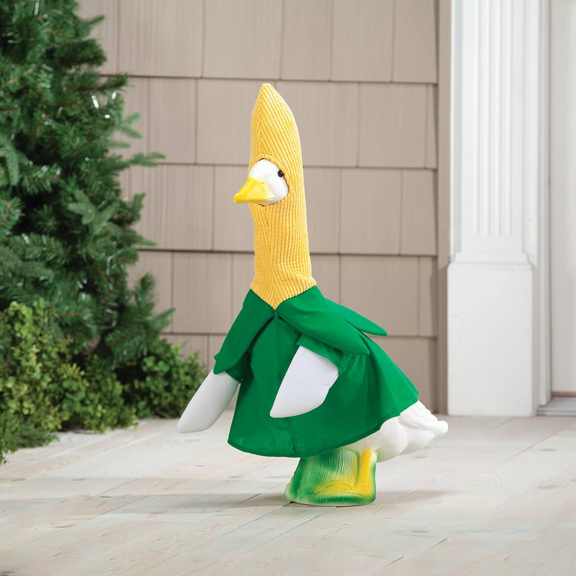 Gaggleville goose outfit close-up reveals detailed fabric finish.