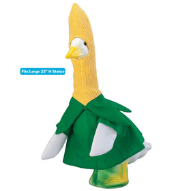 Gaggleville corn-on-the-cob goose outfit side view adds whimsical outdoor charm.