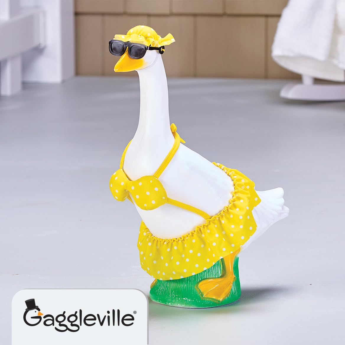Fox Valley Traders Gaggleville yellow bikini back view showing attached skirt for easy wear.