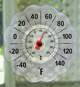 Fox Valley Traders Window Thermometer round gauge displays outdoor temperatures clearly.