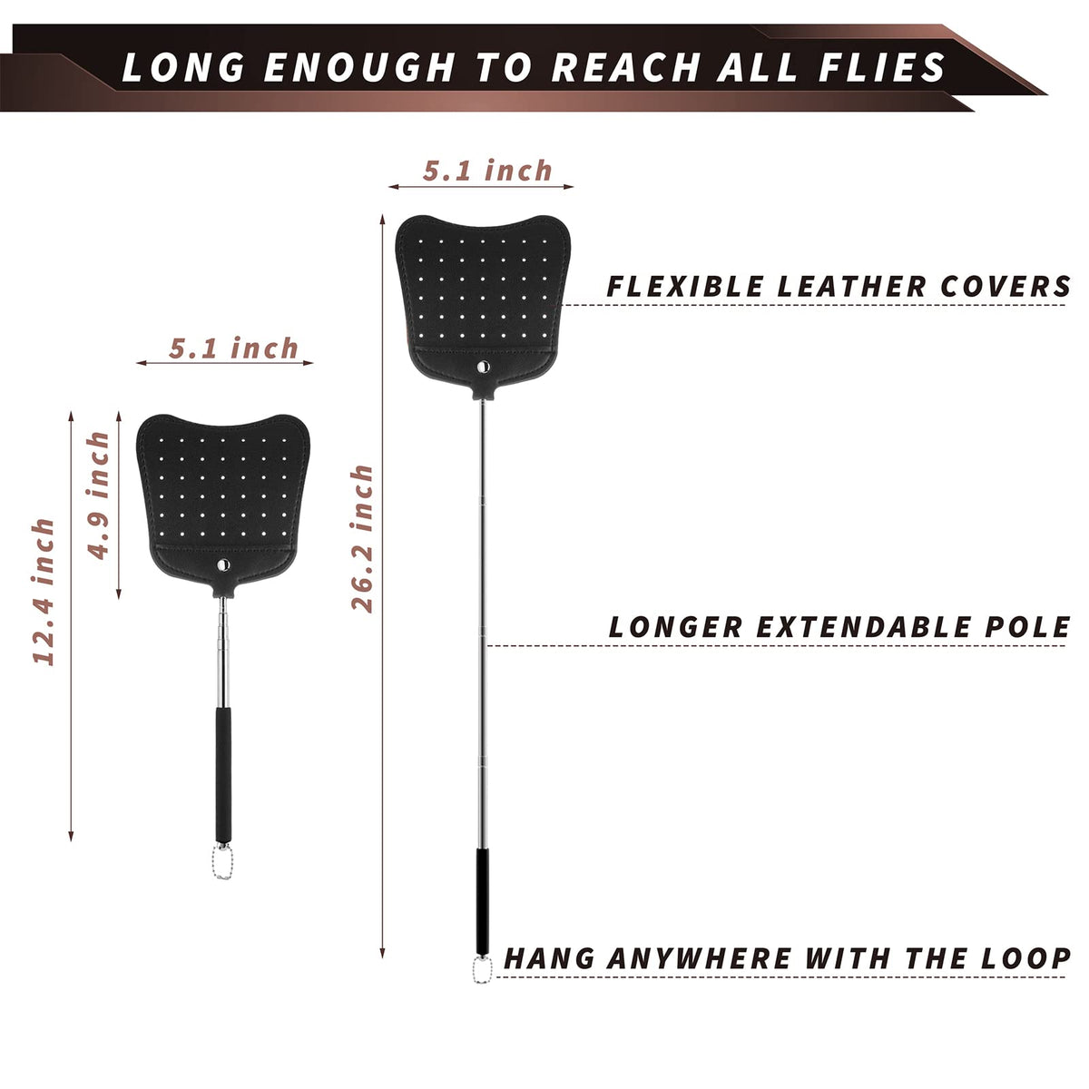 Foxany extendable stainless steel pole reaches up to 26 inches for hard-to-reach flies.