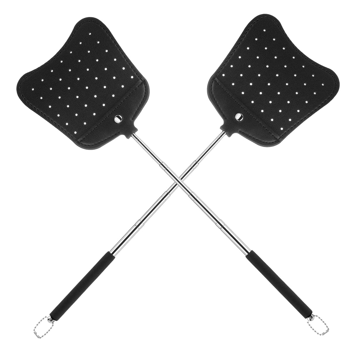 Foxany leather fly swatter head offers flexible swats on uneven surfaces.